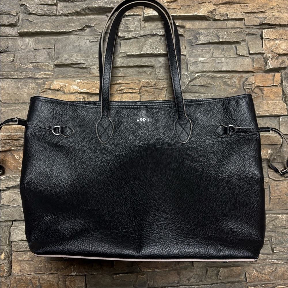 Lodis Bliss Pebbled Leather Tote Bag Black Casual Shopper Perfect!